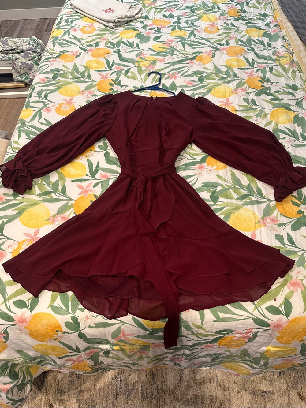B Darlin Burgundy Long-Sleeve Wrap Skater Dress